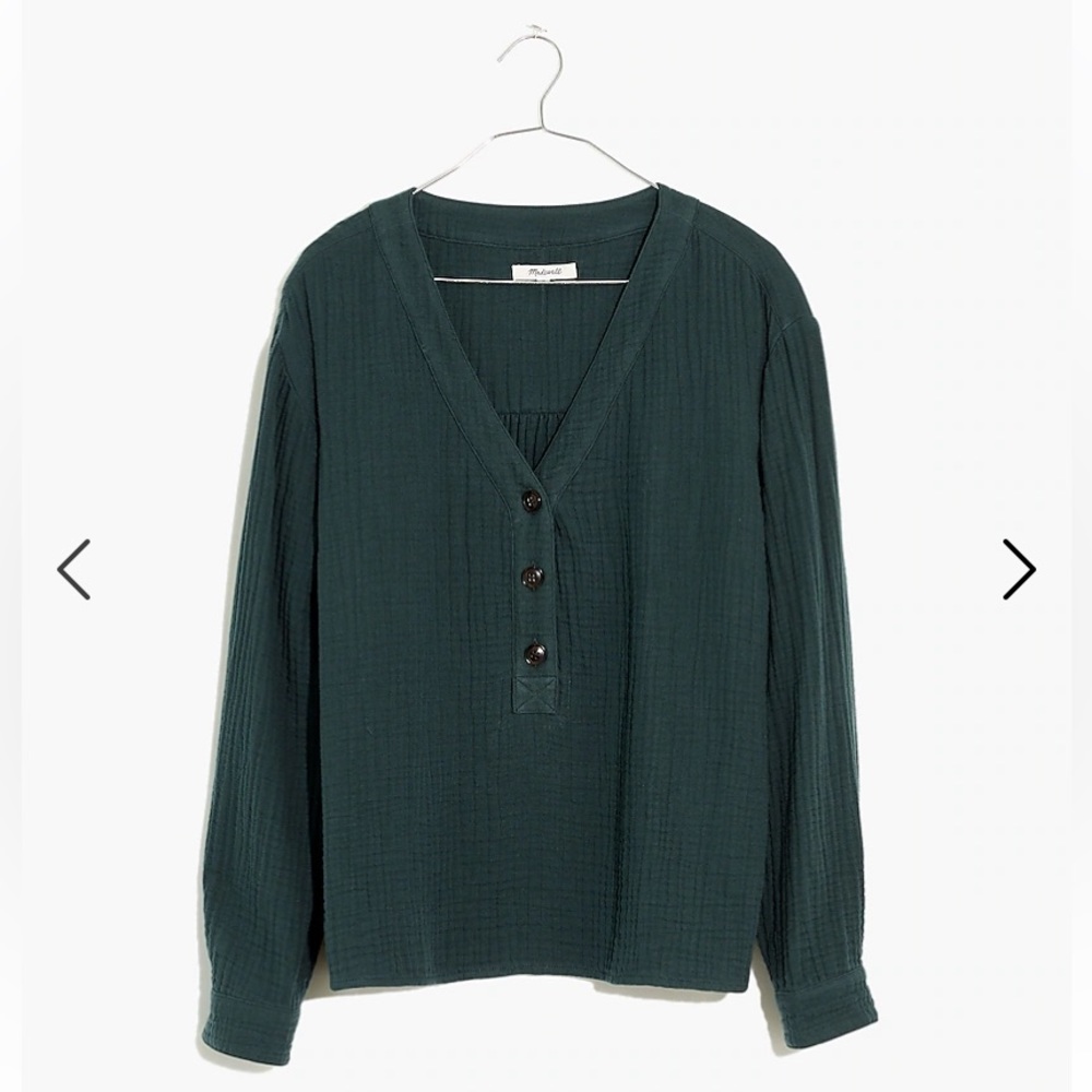 Madewell | Lightspun Evert Gauze Top Shirt Buttons in Midnight Army Green XXS